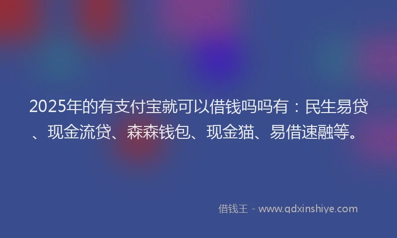 2025年的有支付宝就可以借钱吗吗有：民生易贷、现金流贷、森森钱包、现金猫、易借速融等。