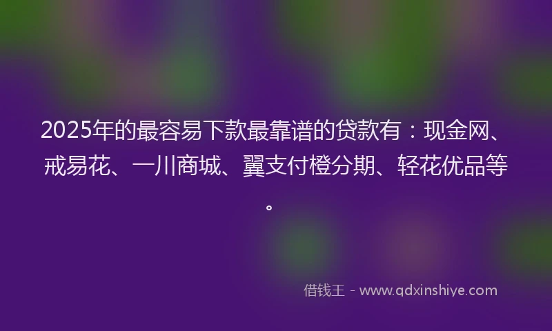2025年的最容易下款最靠谱的贷款有：现金网、戒易花、一川商城、翼支付橙分期、轻花优品等。
