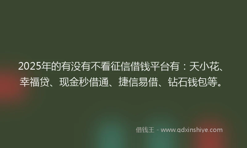 2025年的有没有不看征信借钱平台有：天小花、幸福贷、现金秒借通、捷信易借、钻石钱包等。