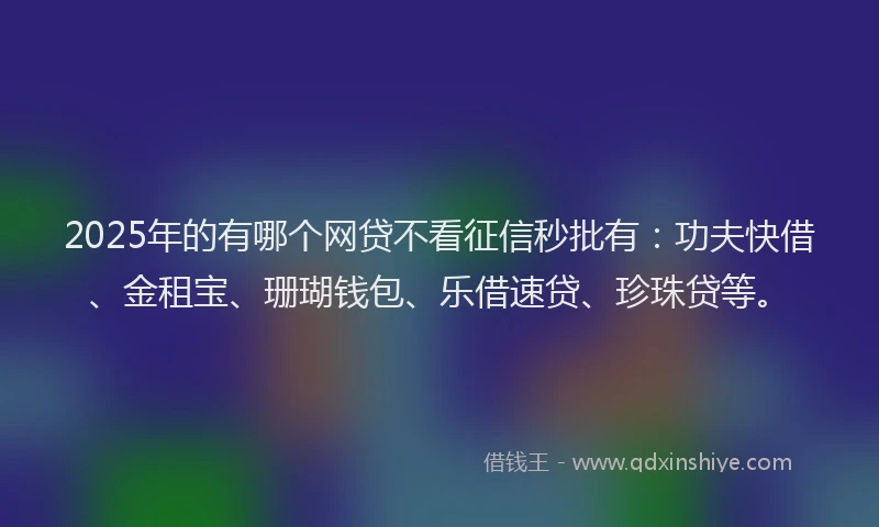 2025年的有哪个网贷不看征信秒批有：功夫快借、金租宝、珊瑚钱包、乐借速贷、珍珠贷等。