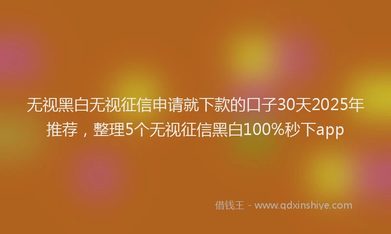 无视黑白无视征信申请就下款的口子30天2025年推荐，整理5个无视征信黑白100%秒下app