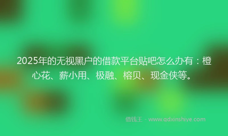 2025年的无视黑户的借款平台贴吧怎么办有：橙心花、薪小用、极融、榕贝、现金侠等。