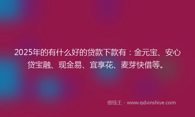 2025年的有什么好的贷款下款有：金元宝、安心贷宝融、现金易、宜享花、麦芽快借等。