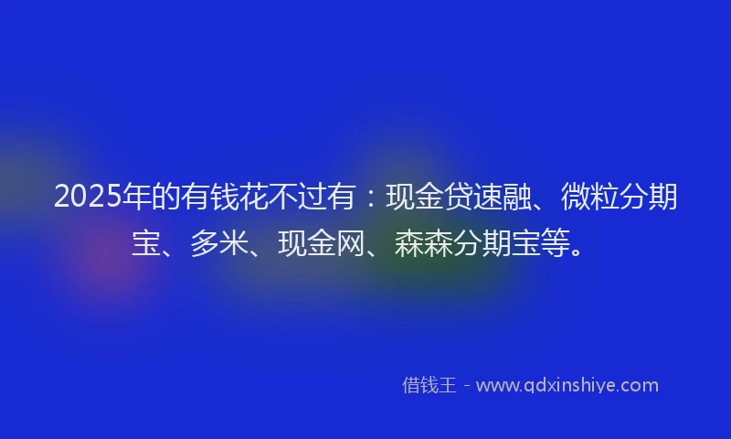 2025年的有钱花不过有：现金贷速融、微粒分期宝、多米、现金网、森森分期宝等。