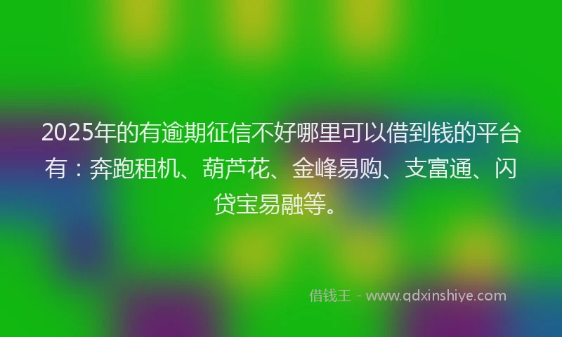 2025年的有逾期征信不好哪里可以借到钱的平台有：奔跑租机、葫芦花、金峰易购、支富通、闪贷宝易融等。