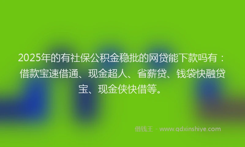 2025年的有社保公积金稳批的网贷能下款吗有：借款宝速借通、现金超人、省薪贷、钱袋快融贷宝、现金侠快借等。