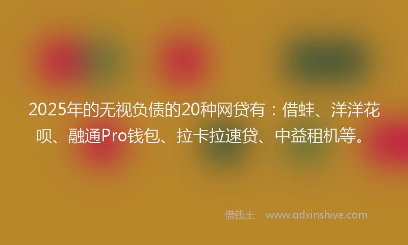 2025年的无视负债的20种网贷有：借蛙、洋洋花呗、融通Pro钱包、拉卡拉速贷、中益租机等。