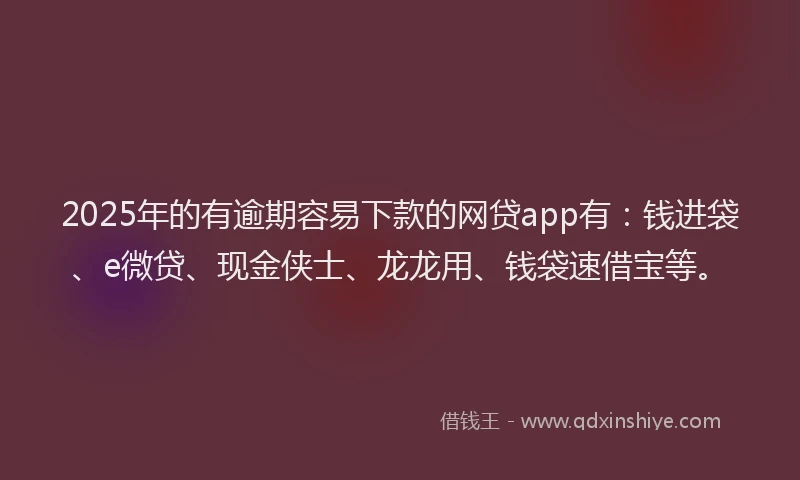 2025年的有逾期容易下款的网贷app有：钱进袋、e微贷、现金侠士、龙龙用、钱袋速借宝等。