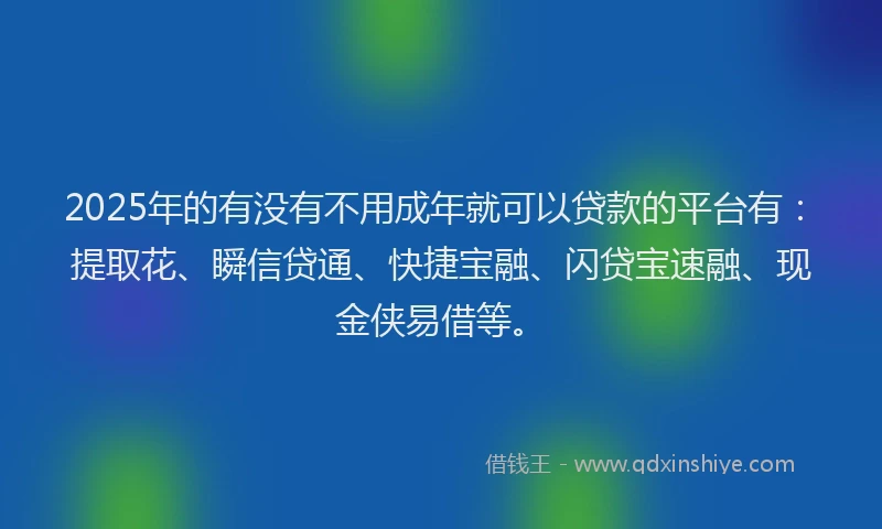 2025年的有没有不用成年就可以贷款的平台有：提取花、瞬信贷通、快捷宝融、闪贷宝速融、现金侠易借等。