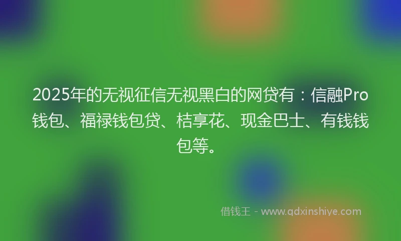 2025年的无视征信无视黑白的网贷有：信融Pro钱包、福禄钱包贷、桔享花、现金巴士、有钱钱包等。