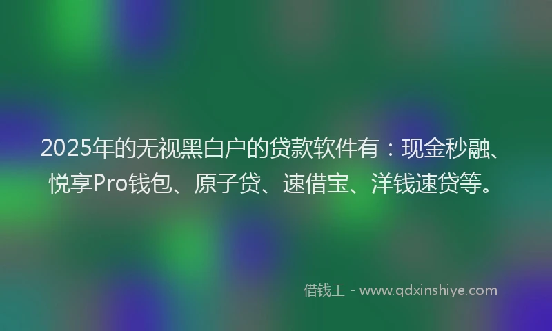 2025年的无视黑白户的贷款软件有：现金秒融、悦享Pro钱包、原子贷、速借宝、洋钱速贷等。