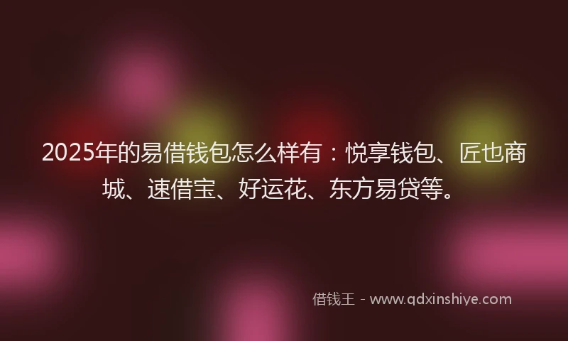 2025年的易借钱包怎么样有：悦享钱包、匠也商城、速借宝、好运花、东方易贷等。