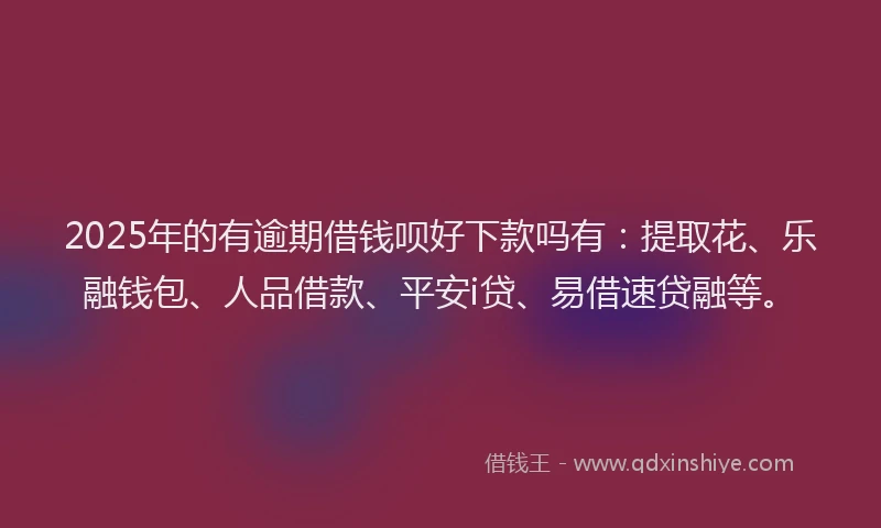 2025年的有逾期借钱呗好下款吗有：提取花、乐融钱包、人品借款、平安i贷、易借速贷融等。
