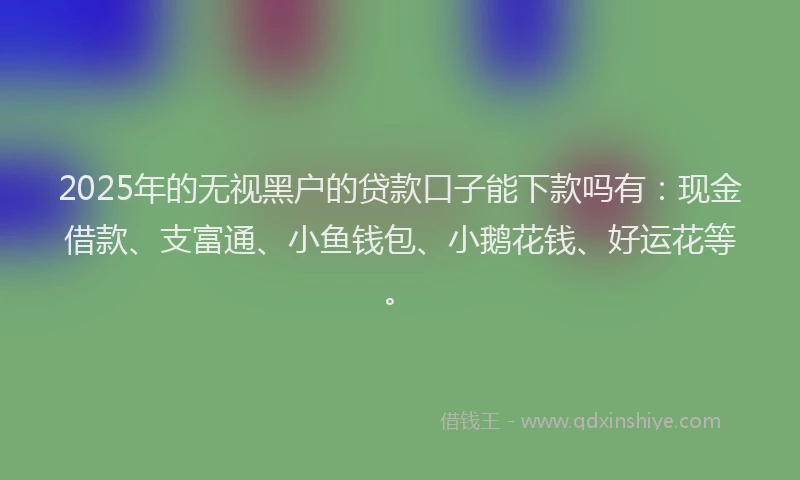 2025年的无视黑户的贷款口子能下款吗有：现金借款、支富通、小鱼钱包、小鹅花钱、好运花等。