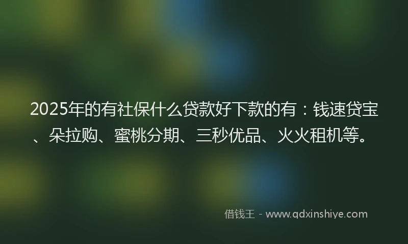 2025年的有社保什么贷款好下款的有：钱速贷宝、朵拉购、蜜桃分期、三秒优品、火火租机等。