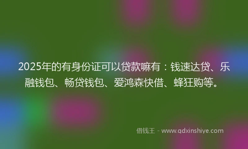 2025年的有身份证可以贷款嘛有：钱速达贷、乐融钱包、畅贷钱包、爱鸿森快借、蜂狂购等。