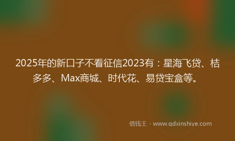 2025年的新口子不看征信2023有：星海飞贷、桔多多、Max商城、时代花、易贷宝盒等。