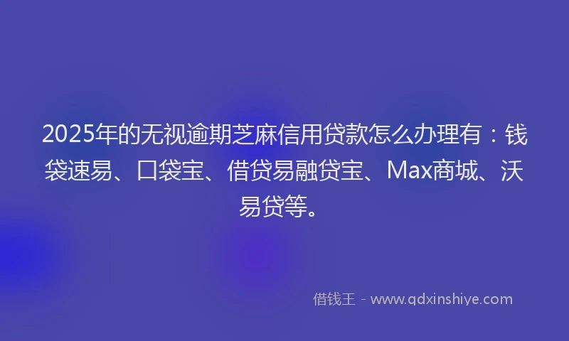 2025年的无视逾期芝麻信用贷款怎么办理有：钱袋速易、口袋宝、借贷易融贷宝、Max商城、沃易贷等。