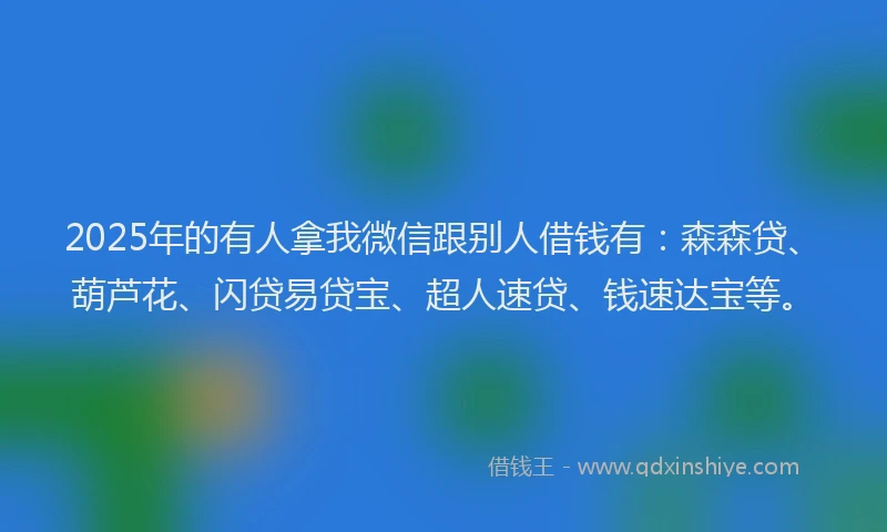 2025年的有人拿我微信跟别人借钱有：森森贷、葫芦花、闪贷易贷宝、超人速贷、钱速达宝等。