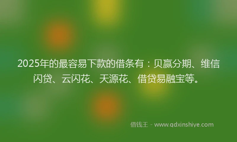 2025年的最容易下款的借条有：贝赢分期、维信闪贷、云闪花、天源花、借贷易融宝等。
