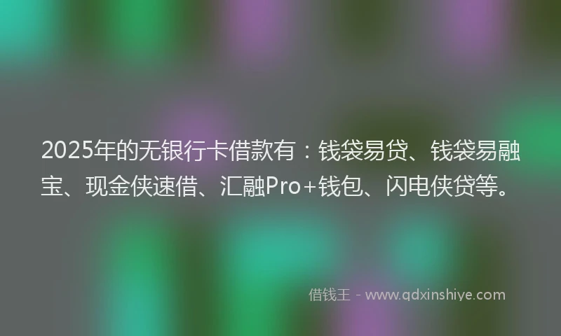 2025年的无银行卡借款有：钱袋易贷、钱袋易融宝、现金侠速借、汇融Pro+钱包、闪电侠贷等。