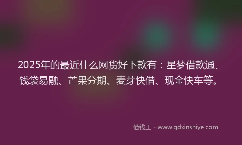 2025年的最近什么网货好下款有：星梦借款通、钱袋易融、芒果分期、麦芽快借、现金快车等。