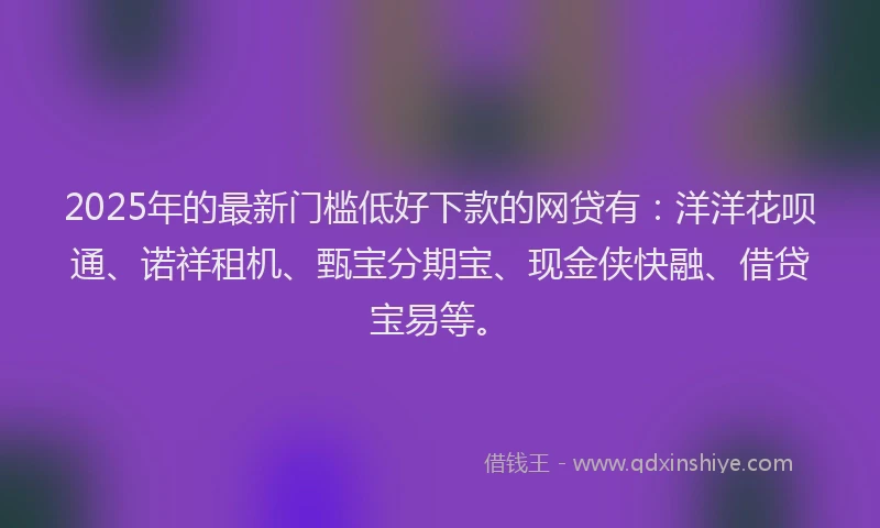 2025年的最新门槛低好下款的网贷有：洋洋花呗通、诺祥租机、甄宝分期宝、现金侠快融、借贷宝易等。