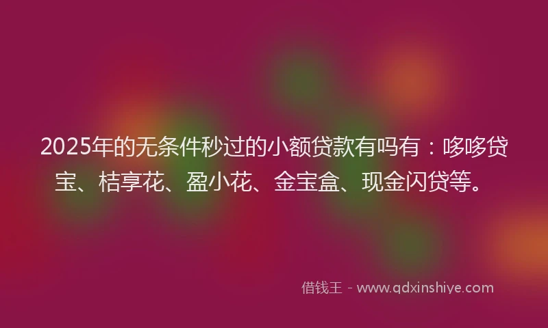 2025年的无条件秒过的小额贷款有吗有：哆哆贷宝、桔享花、盈小花、金宝盒、现金闪贷等。
