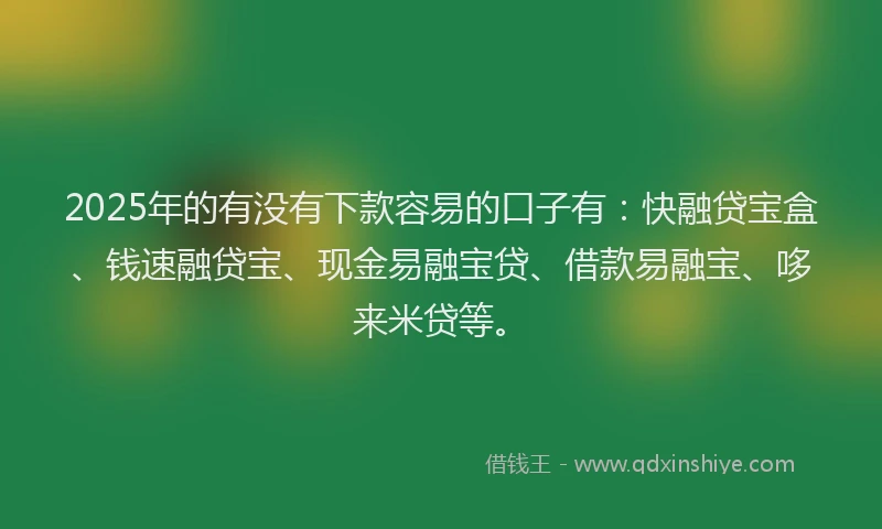 2025年的有没有下款容易的口子有：快融贷宝盒、钱速融贷宝、现金易融宝贷、借款易融宝、哆来米贷等。