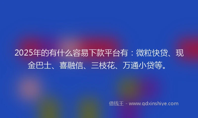 2025年的有什么容易下款平台有：微粒快贷、现金巴士、喜融信、三枝花、万通小贷等。