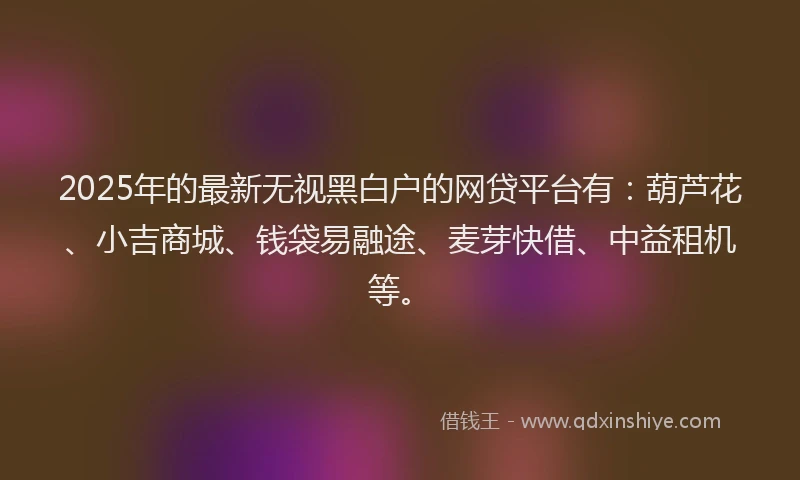 2025年的最新无视黑白户的网贷平台有：葫芦花、小吉商城、钱袋易融途、麦芽快借、中益租机等。