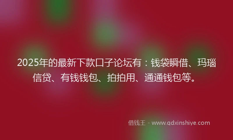 2025年的最新下款口子论坛有：钱袋瞬借、玛瑙信贷、有钱钱包、拍拍用、通通钱包等。