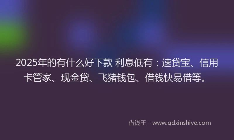 2025年的有什么好下款 利息低有：速贷宝、信用卡管家、现金贷、飞猪钱包、借钱快易借等。