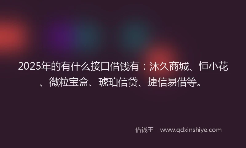 2025年的有什么接口借钱有：沐久商城、恒小花、微粒宝盒、琥珀信贷、捷信易借等。