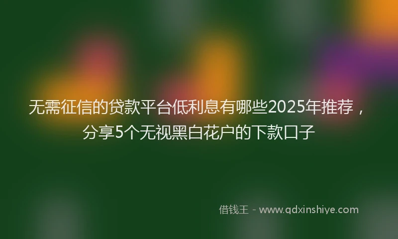 无需征信的贷款平台低利息有哪些2025年推荐，分享5个无视黑白花户的下款口子