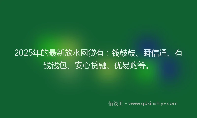 2025年的最新放水网贷有：钱鼓鼓、瞬信通、有钱钱包、安心贷融、优易购等。