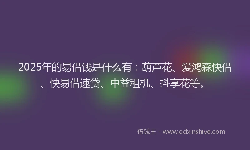 2025年的易借钱是什么有：葫芦花、爱鸿森快借、快易借速贷、中益租机、抖享花等。