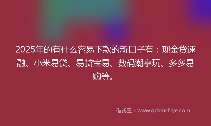 2025年的有什么容易下款的新口子有：现金贷速融、小米易贷、易贷宝易、数码潮享玩、多多易购等。