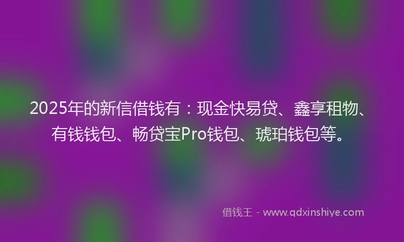 2025年的新信借钱有：现金快易贷、鑫享租物、有钱钱包、畅贷宝Pro钱包、琥珀钱包等。