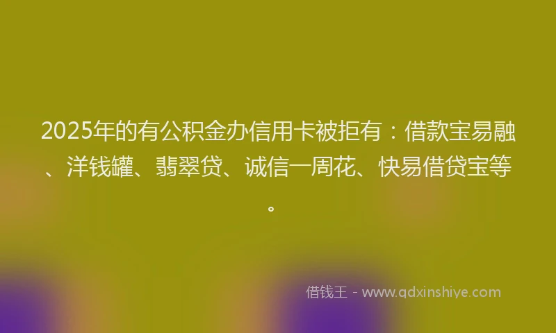 2025年的有公积金办信用卡被拒有：借款宝易融、洋钱罐、翡翠贷、诚信一周花、快易借贷宝等。