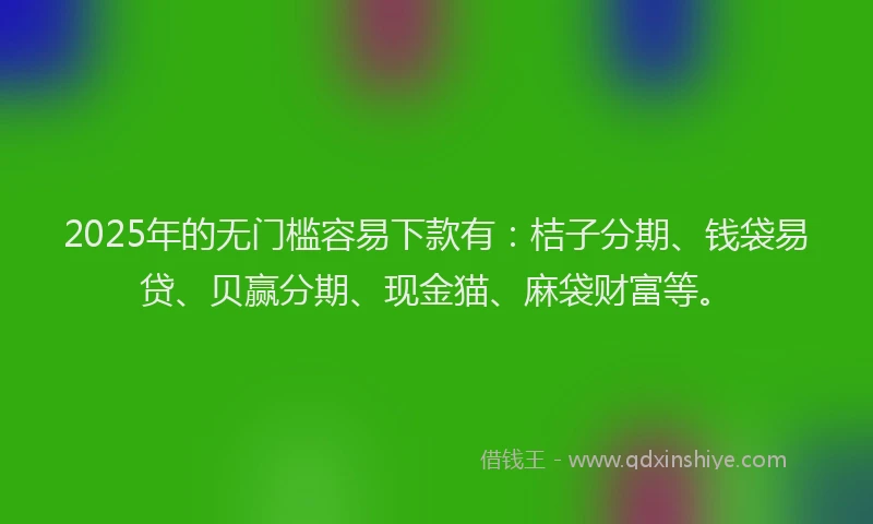 2025年的无门槛容易下款有：桔子分期、钱袋易贷、贝赢分期、现金猫、麻袋财富等。