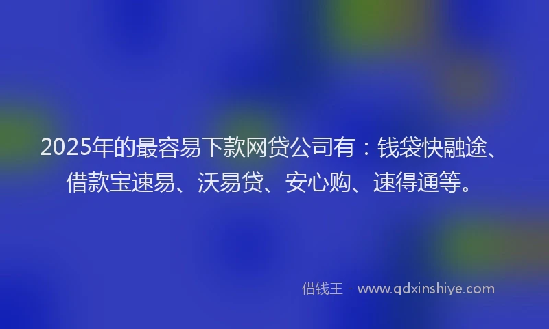 2025年的最容易下款网贷公司有：钱袋快融途、借款宝速易、沃易贷、安心购、速得通等。