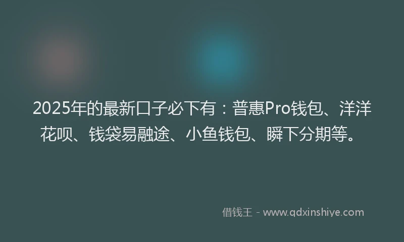 2025年的最新口子必下有：普惠Pro钱包、洋洋花呗、钱袋易融途、小鱼钱包、瞬下分期等。