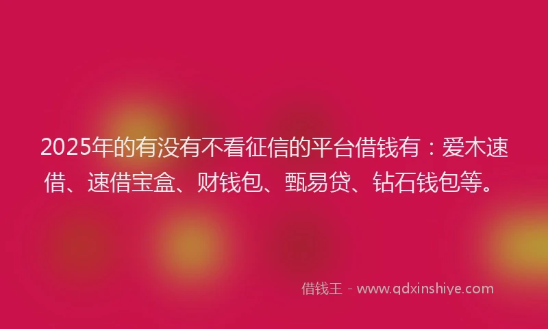 2025年的有没有不看征信的平台借钱有：爱木速借、速借宝盒、财钱包、甄易贷、钻石钱包等。