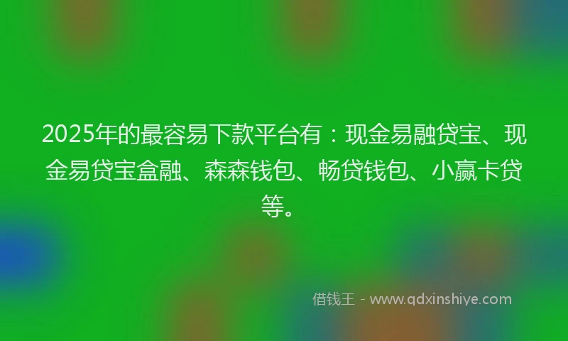 2025年的最容易下款平台有：现金易融贷宝、现金易贷宝盒融、森森钱包、畅贷钱包、小赢卡贷等。