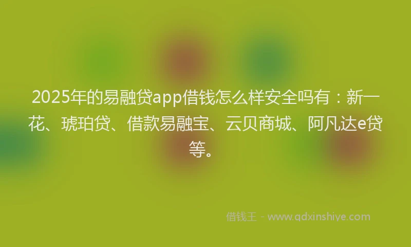 2025年的易融贷app借钱怎么样安全吗有：新一花、琥珀贷、借款易融宝、云贝商城、阿凡达e贷等。