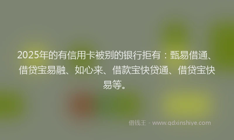 2025年的有信用卡被别的银行拒有：甄易借通、借贷宝易融、如心来、借款宝快贷通、借贷宝快易等。