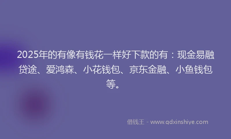2025年的有像有钱花一样好下款的有：现金易融贷途、爱鸿森、小花钱包、京东金融、小鱼钱包等。