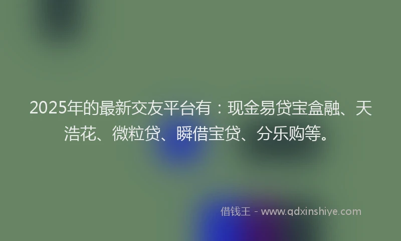 2025年的最新交友平台有：现金易贷宝盒融、天浩花、微粒贷、瞬借宝贷、分乐购等。