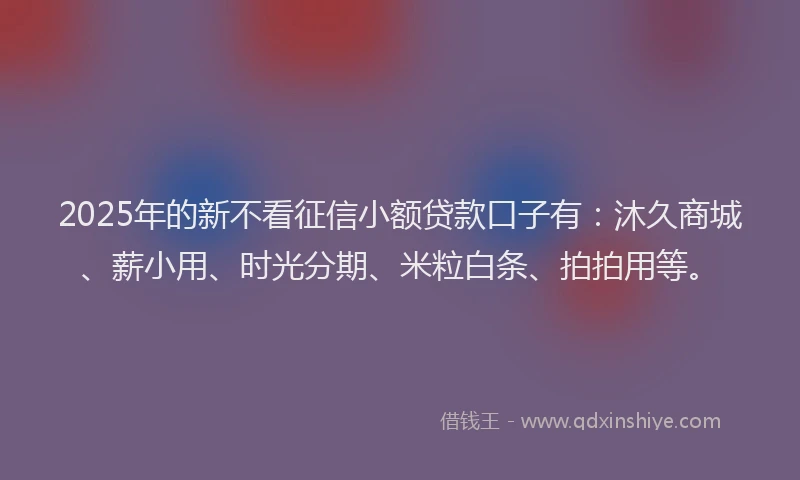 2025年的新不看征信小额贷款口子有：沐久商城、薪小用、时光分期、米粒白条、拍拍用等。